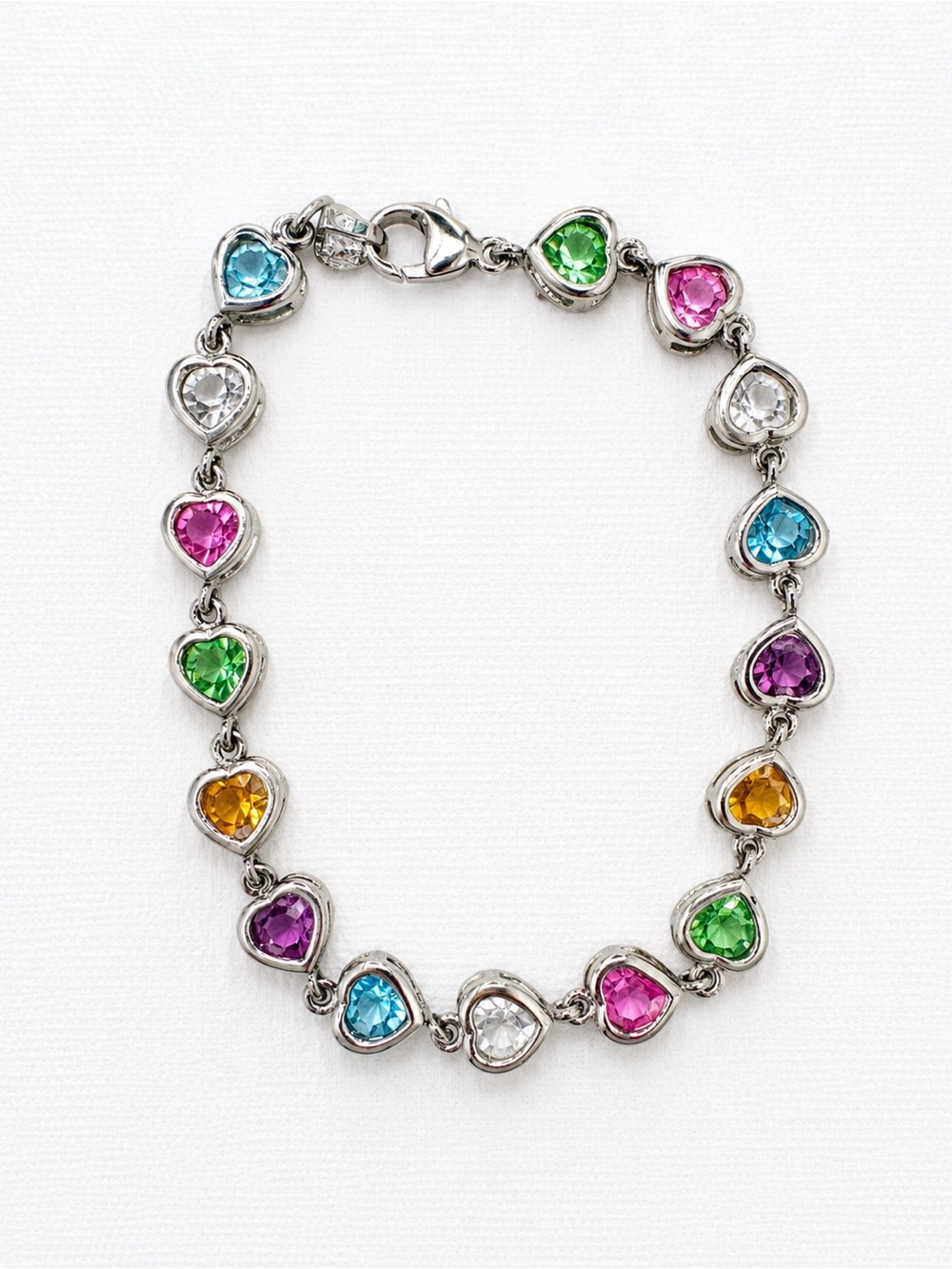 Multi-Color Heart Gemstone Sterling Silver Bracelet